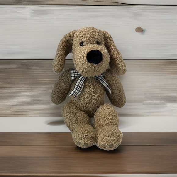 Chosun Other - Chosun Tan Dog Plush Black White Plaid Bow Scruffy Shaggy 12" Stuffed Animal Toy